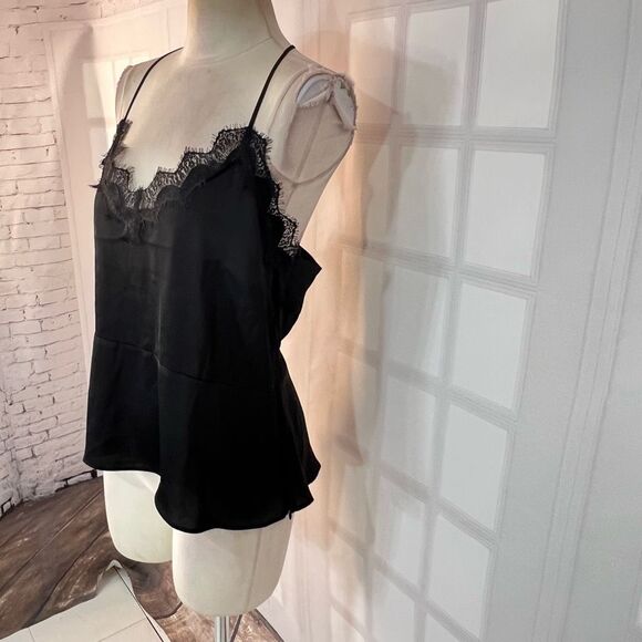 Express NWT black satin lace trim cami tank blouse size large - Picture 3 of 9